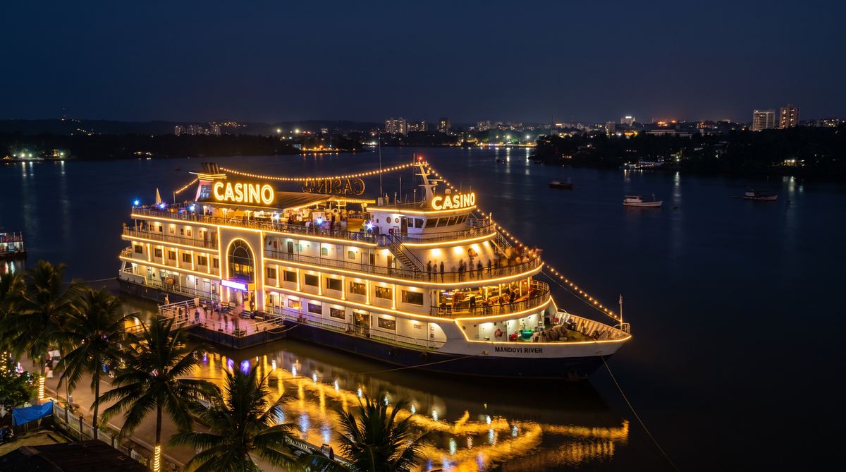 Casino Pride offshore floating casino on the Mandovi River at night — digital marketing by Sanctify in Panaji, Goa